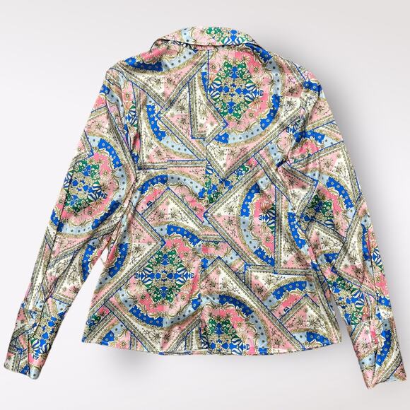 Boston Proper Baroque Scroll Print Button Up Charmeuse Blouse Top Size 12 - Picture 3 of 9